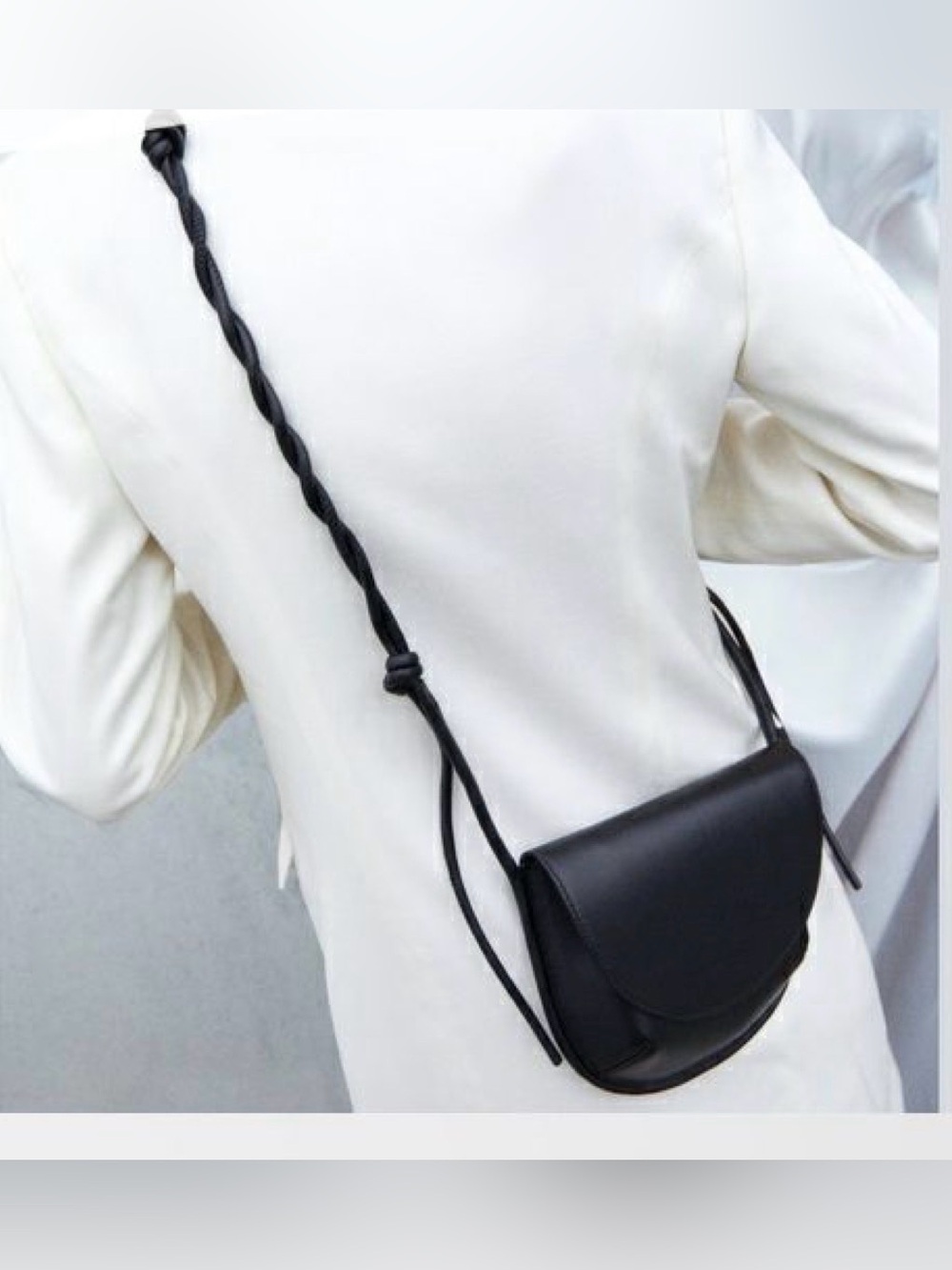Zara Black Genuine Leather Minimalist Flap Crossbody Saddle Bag